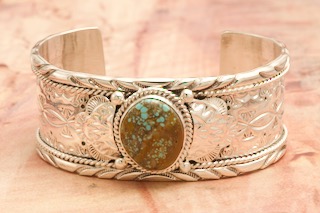 Navajo Jewelry Genuine Number 8 Mine Turquoise Sterling Silver Bracelet